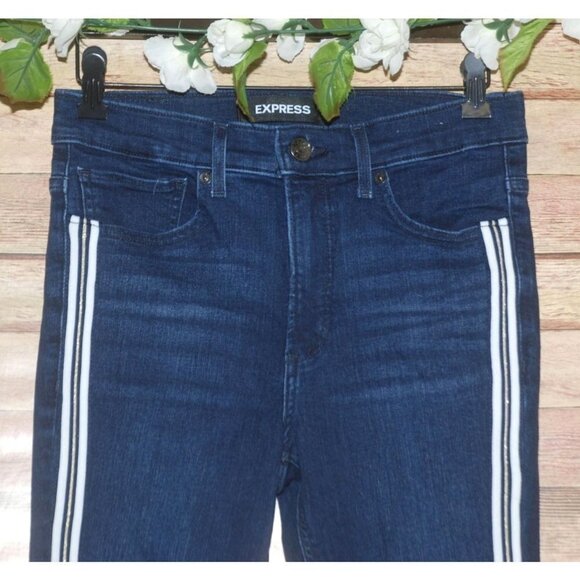 Express Ankle High Rise Denim Perfect Metallic Side Stripe Skinny Jean Womens 6 - Picture 2 of 13